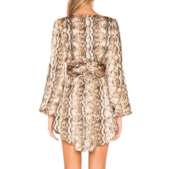 Ronny Kobo Snakeskin Orzoro Asymmetric Hem Dress Tan Medium MSRP $398 - Picture 2 of 11